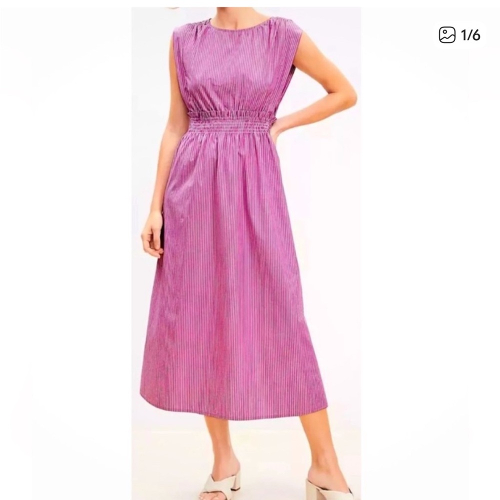 Loft Striped Poplin Midi Dress - Picture 2 of 7